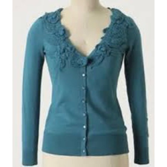 Anthropologie Moth Teal Cotton Sweater, Pre-loved, size XS - Picture 1 of 4